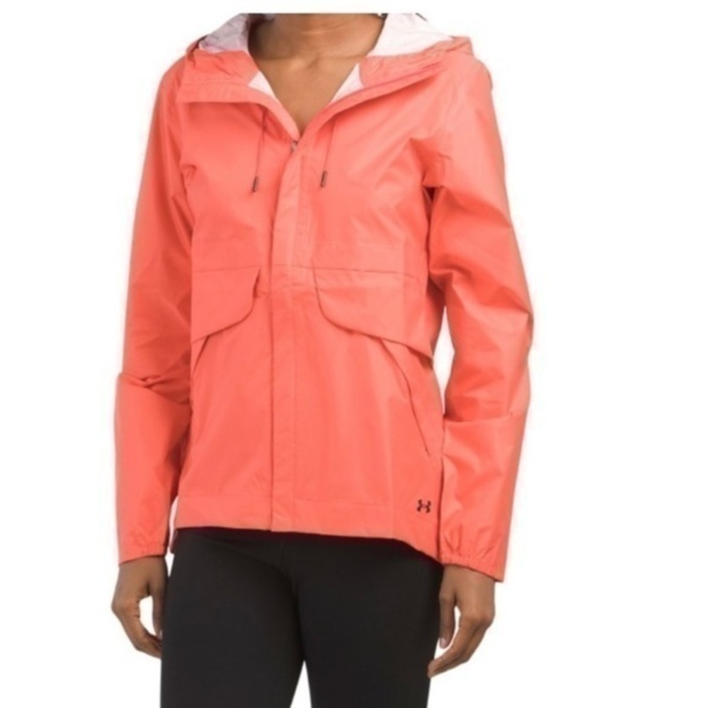 Under Armour neon pink pocket hooded rain jacket full zip up new …coat